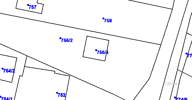 Parcela st. 756/4 v KÚ Závišice, Katastrální mapa