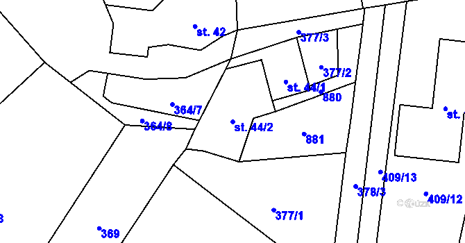 Parcela st. 44/2 v KÚ Plichtice, Katastrální mapa