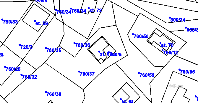Parcela st. 60 v KÚ Plichtice, Katastrální mapa
