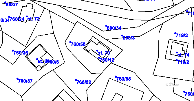 Parcela st. 70 v KÚ Plichtice, Katastrální mapa