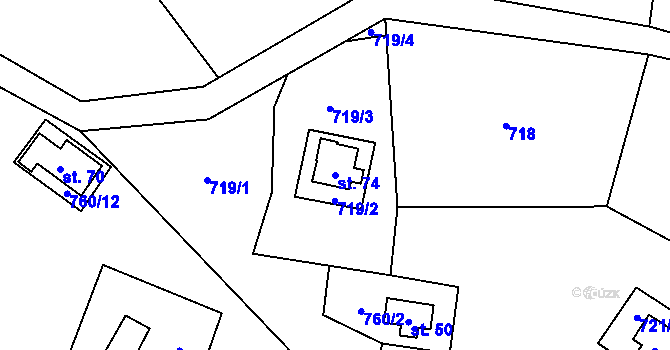 Parcela st. 74 v KÚ Plichtice, Katastrální mapa