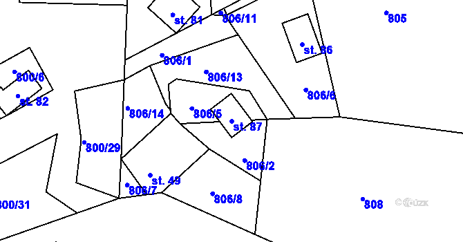 Parcela st. 87 v KÚ Plichtice, Katastrální mapa