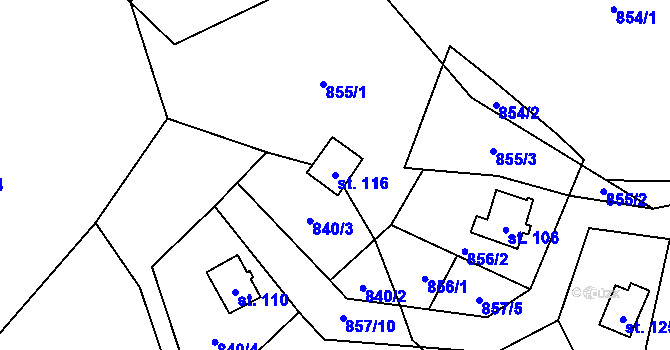 Parcela st. 116 v KÚ Plichtice, Katastrální mapa