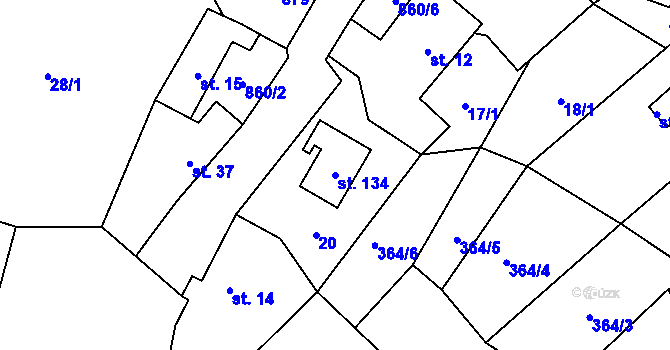 Parcela st. 134 v KÚ Plichtice, Katastrální mapa