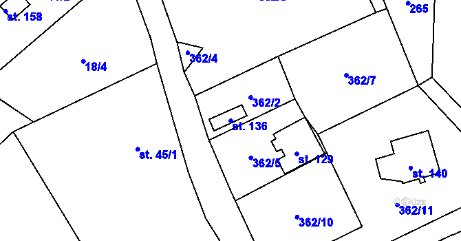 Parcela st. 136 v KÚ Plichtice, Katastrální mapa