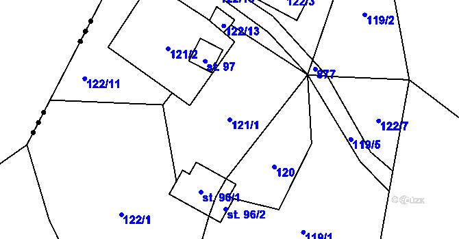 Parcela st. 121/1 v KÚ Plichtice, Katastrální mapa