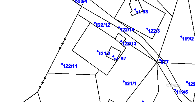Parcela st. 121/2 v KÚ Plichtice, Katastrální mapa