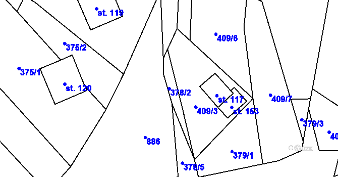 Parcela st. 378/2 v KÚ Plichtice, Katastrální mapa