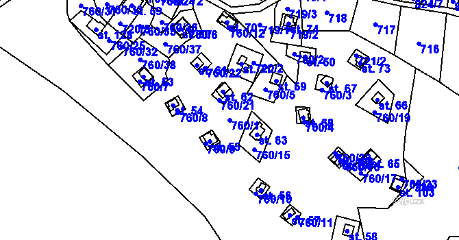 Parcela st. 760/1 v KÚ Plichtice, Katastrální mapa
