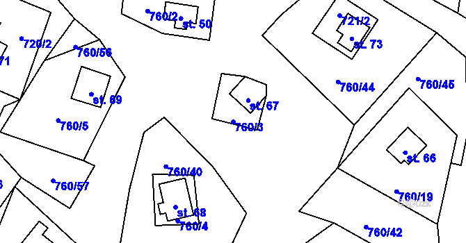 Parcela st. 760/3 v KÚ Plichtice, Katastrální mapa