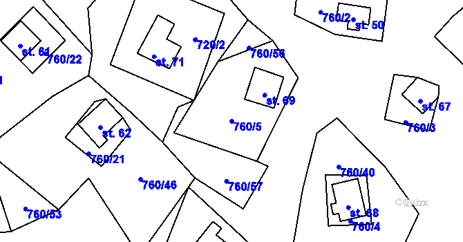 Parcela st. 760/5 v KÚ Plichtice, Katastrální mapa