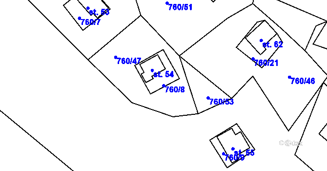 Parcela st. 760/8 v KÚ Plichtice, Katastrální mapa