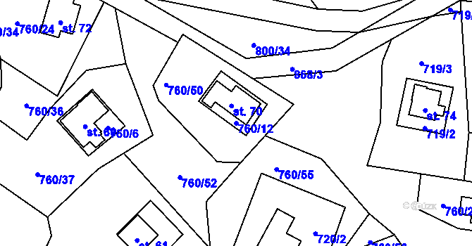 Parcela st. 760/12 v KÚ Plichtice, Katastrální mapa