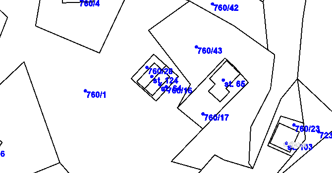 Parcela st. 760/16 v KÚ Plichtice, Katastrální mapa