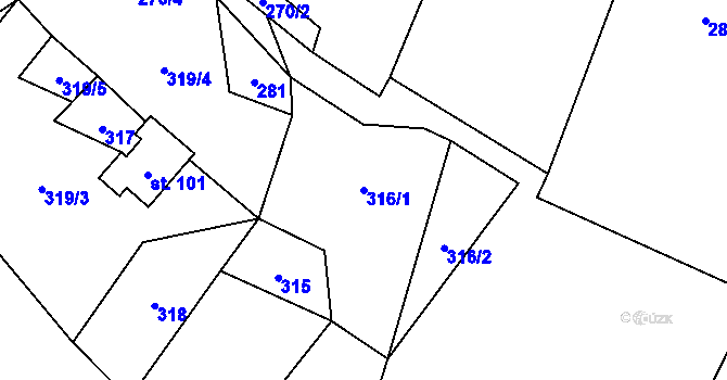 Parcela st. 316/1 v KÚ Plichtice, Katastrální mapa