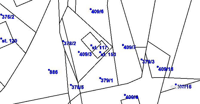 Parcela st. 153 v KÚ Plichtice, Katastrální mapa