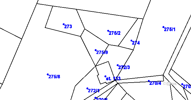 Parcela st. 275/9 v KÚ Plichtice, Katastrální mapa