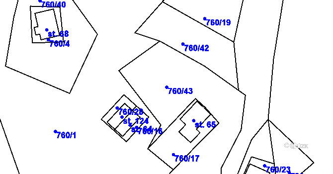 Parcela st. 760/43 v KÚ Plichtice, Katastrální mapa