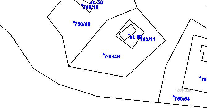 Parcela st. 760/49 v KÚ Plichtice, Katastrální mapa