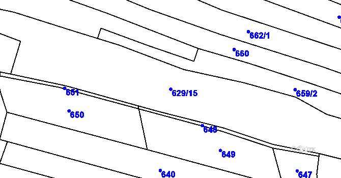 Parcela st. 629/15 v KÚ Skránčice, Katastrální mapa
