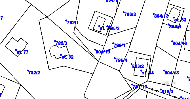 Parcela st. 804/19 v KÚ Skránčice, Katastrální mapa