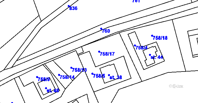 Parcela st. 758/17 v KÚ Skránčice, Katastrální mapa