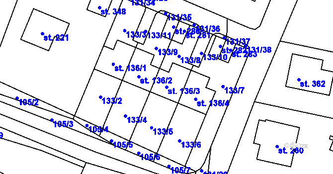 Parcela st. 136/3 v KÚ Zavlekov, Katastrální mapa