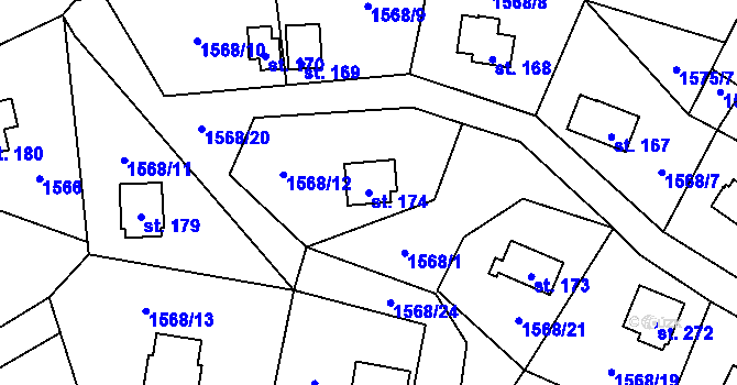 Parcela st. 174 v KÚ Zavlekov, Katastrální mapa