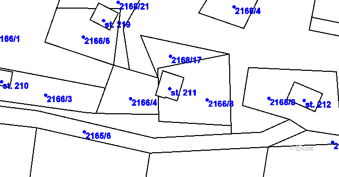 Parcela st. 211 v KÚ Zavlekov, Katastrální mapa