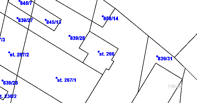 Parcela st. 266 v KÚ Zavlekov, Katastrální mapa