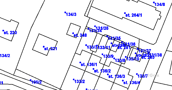 Parcela st. 133/3 v KÚ Zavlekov, Katastrální mapa