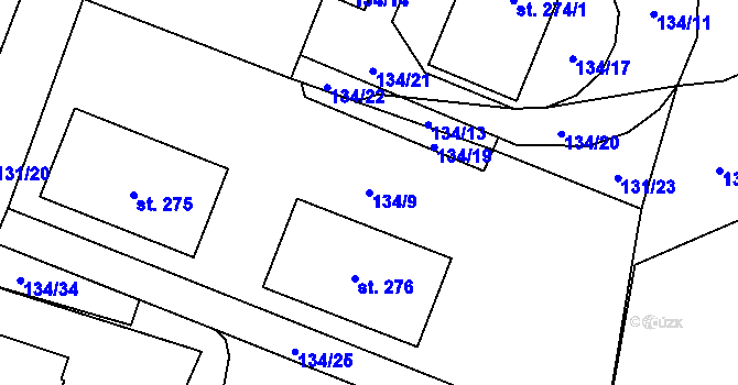 Parcela st. 134/9 v KÚ Zavlekov, Katastrální mapa