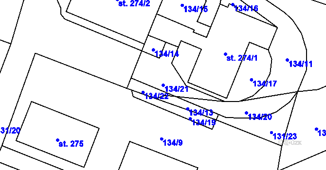 Parcela st. 134/21 v KÚ Zavlekov, Katastrální mapa
