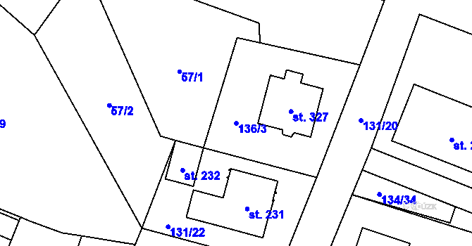Parcela st. 136/3 v KÚ Zavlekov, Katastrální mapa