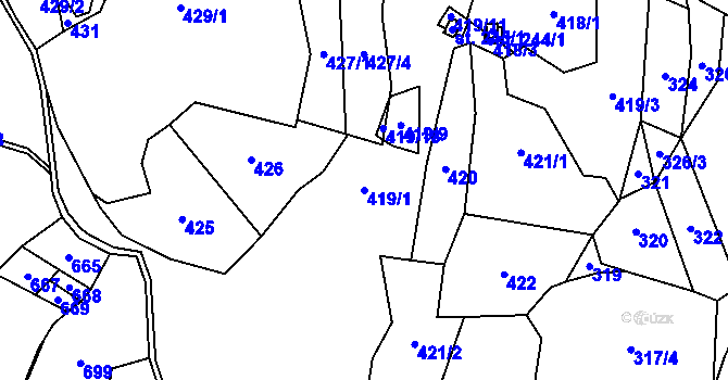 Parcela st. 419/1 v KÚ Zavlekov, Katastrální mapa