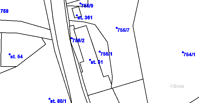 Parcela st. 756/1 v KÚ Zavlekov, Katastrální mapa