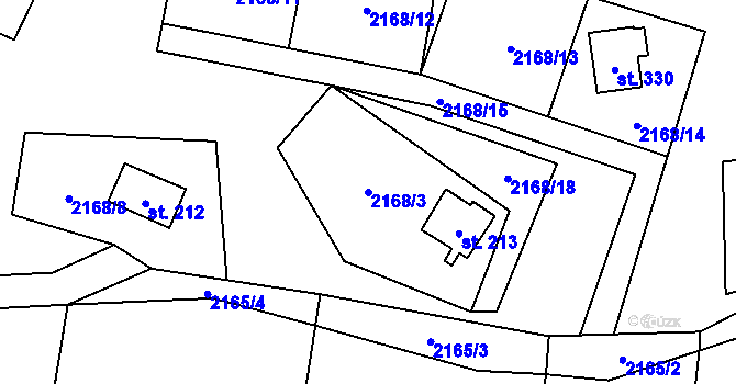 Parcela st. 2168/3 v KÚ Zavlekov, Katastrální mapa