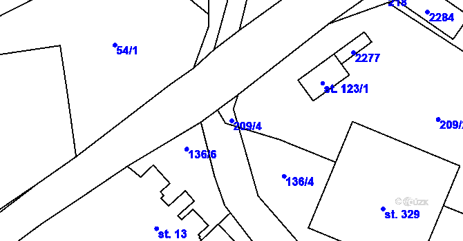 Parcela st. 209/4 v KÚ Zavlekov, Katastrální mapa