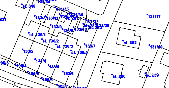 Parcela st. 133/7 v KÚ Zavlekov, Katastrální mapa