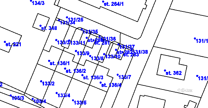 Parcela st. 133/10 v KÚ Zavlekov, Katastrální mapa