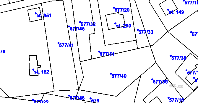 Parcela st. 577/31 v KÚ Zavlekov, Katastrální mapa