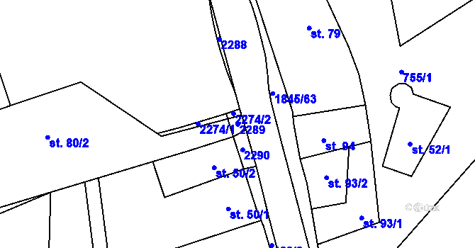 Parcela st. 2289 v KÚ Zavlekov, Katastrální mapa