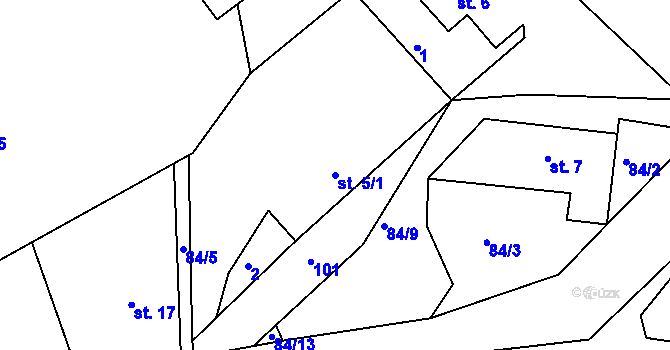 Parcela st. 5/1 v KÚ Lhůty, Katastrální mapa