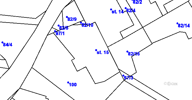Parcela st. 15 v KÚ Lhůty, Katastrální mapa