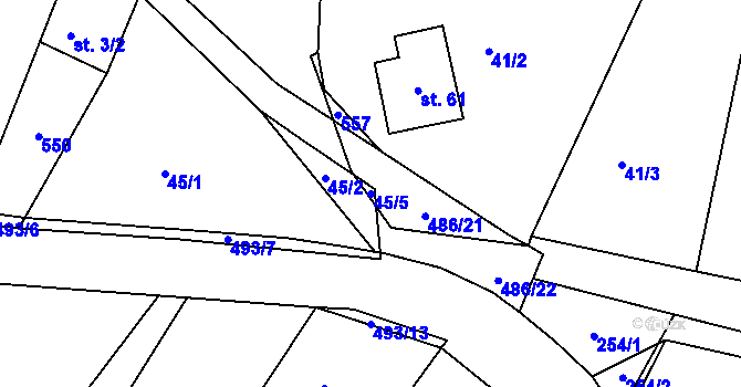 Parcela st. 45/5 v KÚ Závratec, Katastrální mapa