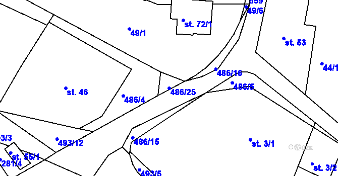 Parcela st. 486/25 v KÚ Závratec, Katastrální mapa