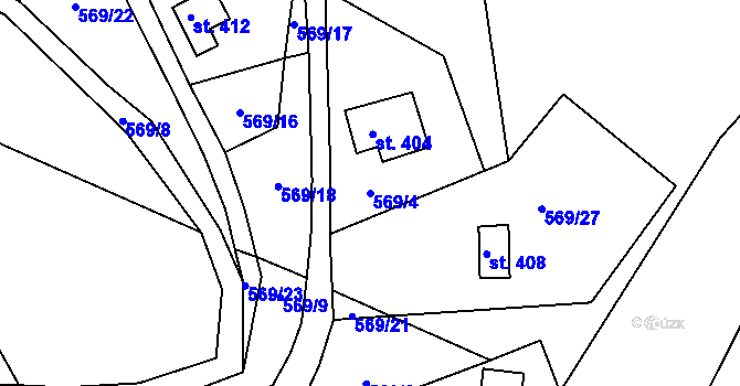Parcela st. 569/4 v KÚ Zbečno, Katastrální mapa