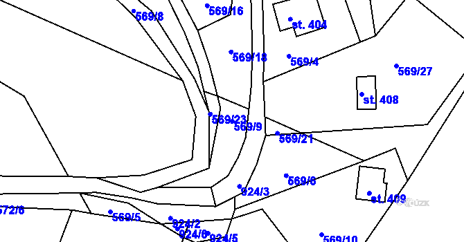 Parcela st. 569/9 v KÚ Zbečno, Katastrální mapa