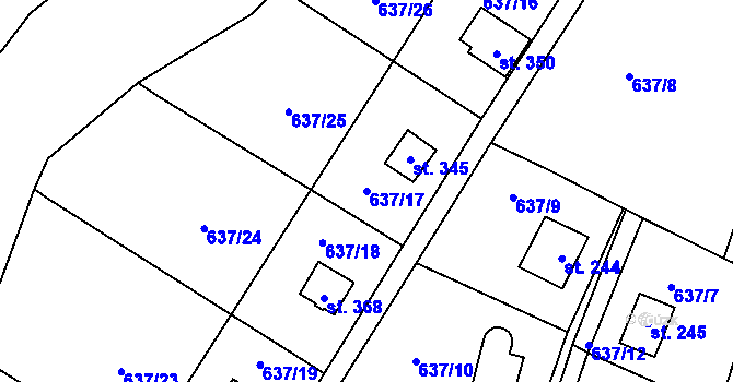 Parcela st. 637/17 v KÚ Zbečno, Katastrální mapa