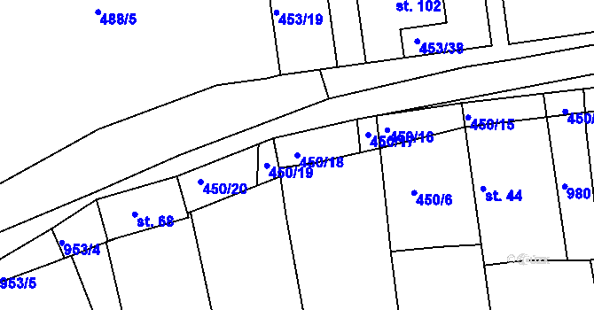 Parcela st. 450/18 v KÚ Zbelítov, Katastrální mapa